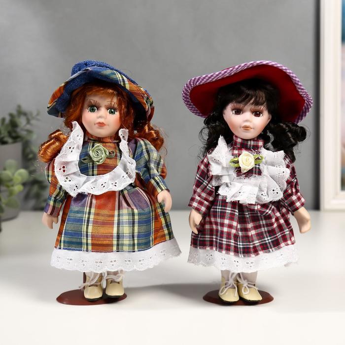 цена Кукла коллекционная керамика Малышка Зоя в клетчатом платьеМИКС 20 см