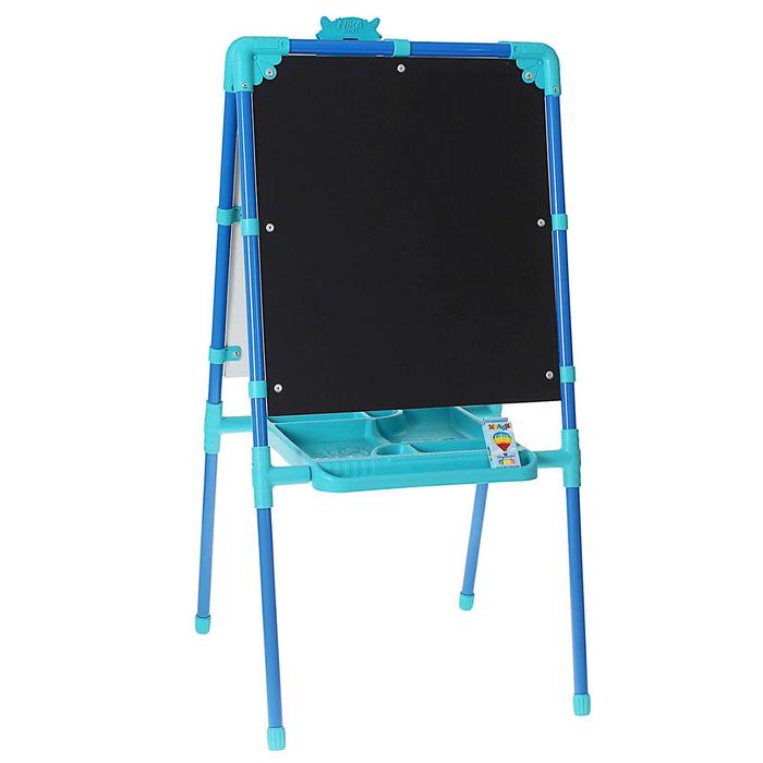 Мольберт двухсторонний с большим пеналом, магнитными буквами, цифрами и мозаикой, цвет голубой