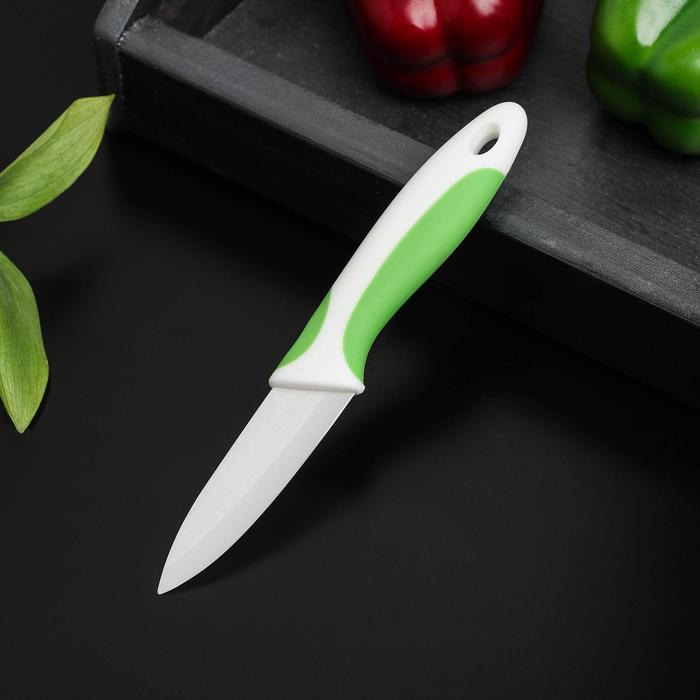 Нож керамический Доляна «Умелец», лезвие 7 см, цвет зелёный нож кухонный керамический керамик лезвие 7 5 см цвет микс
