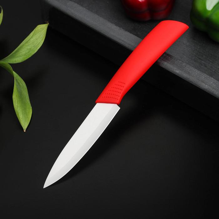 Нож керамический Доляна «Симпл», лезвие 10,5 см, ручка soft touch, цвет красный