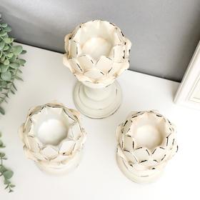 

Подсвечник полистоун "Лотос" набор 3 шт белый 20х10х10 25х10х10 29х10х10