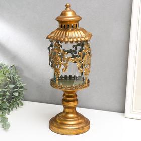 Подсвечник металл на 1 свечу "Фонарь с узорами" состаренное золото 45х16х14 см