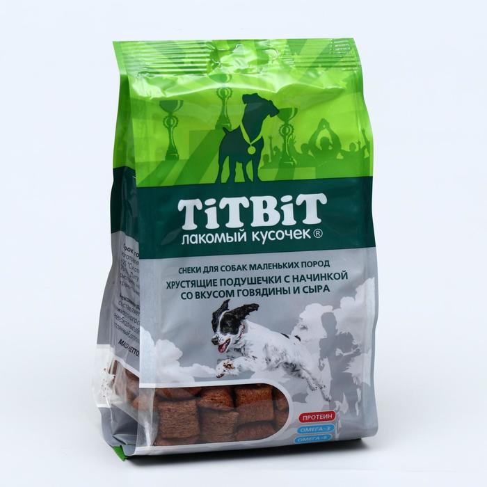 Хрустящие подушечки TiTBiT со вкусом говядины и сыра для маленьких пород, 95 г лакомство для собак titbit хрустящие подушечки с начинкой со вкусом говядины и сыра для маленьких пород 95 г