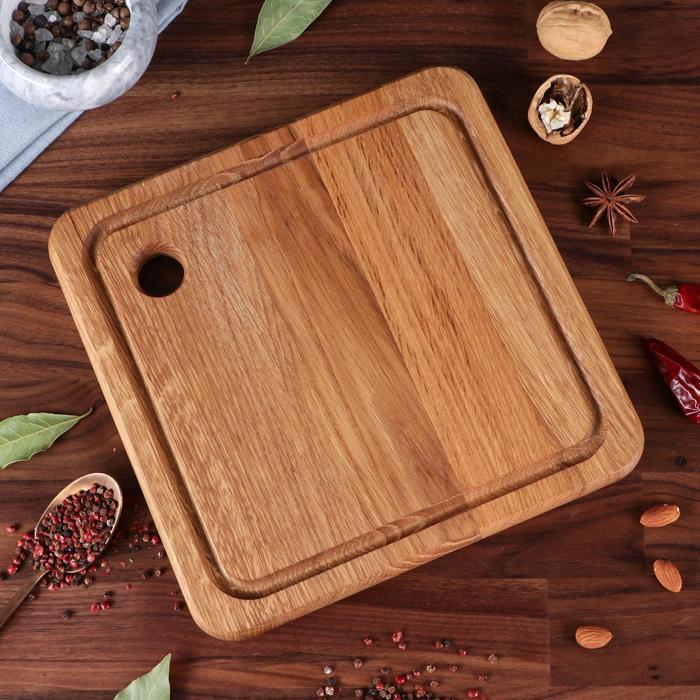 фото Доска разделочная "квадратная", для сервировки и подачи, 25х25 см, массив дуба доброе дерево