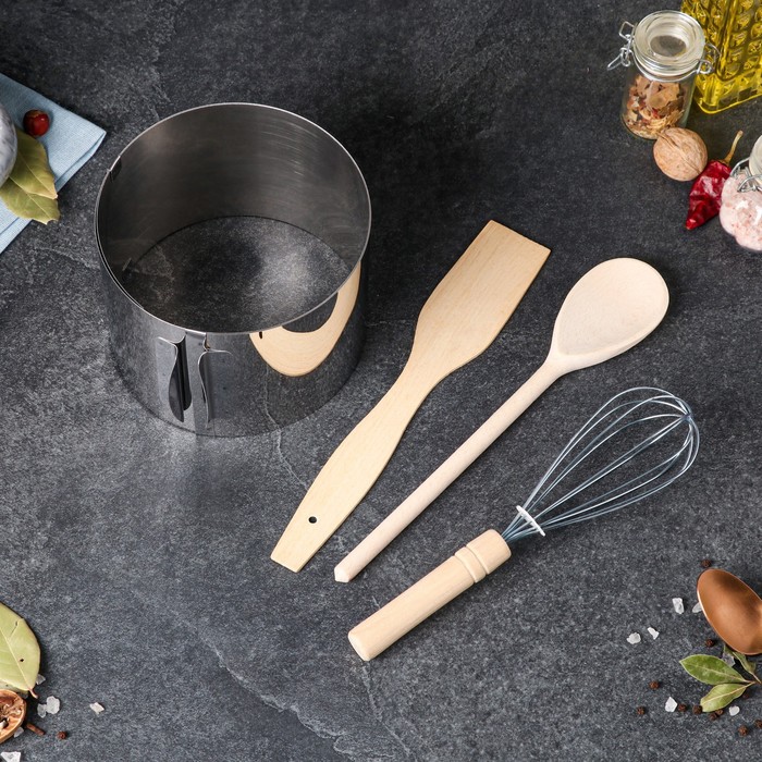 Подарочный набор кухонных принадлежностей, 4 предмета: раздвижная форма, лопатка, ложка, венчик