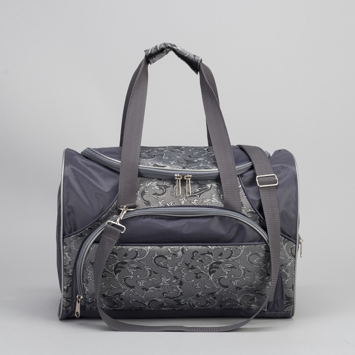 Сумка-саквояж дорожная, 1 отдел, 4 наружных кармана, ремень, цвет серый