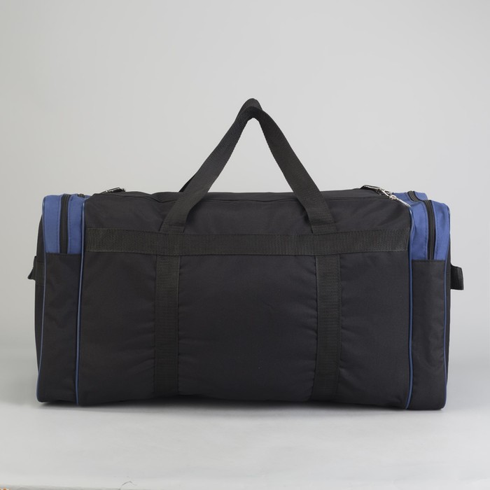 Сумка дорожная на молнии, 1 отдел, 3 наружных кармана, длинный ремень, рисунок МИКС, чёрный/синий