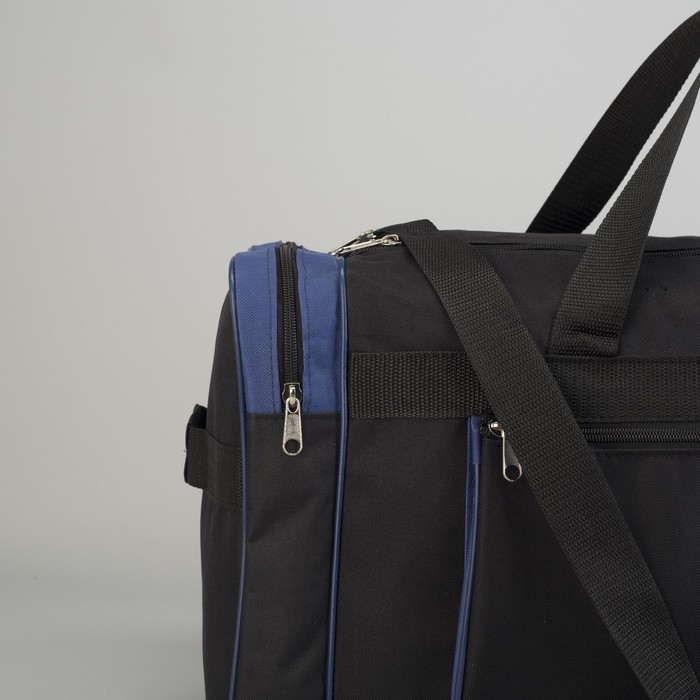 Сумка дорожная на молнии, 1 отдел, 3 наружных кармана, длинный ремень, рисунок МИКС, чёрный/синий