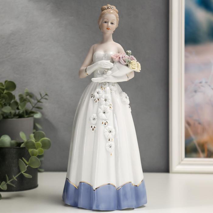 Сувенир керамика Девушка в бальном платье с букетом роз стразы 30,5х13,5х10,7 см