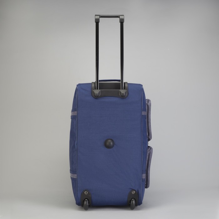 Сумка дорожная на колёсах, 1 отдел, 4 наружных кармана, длинный ремень, синий/серый