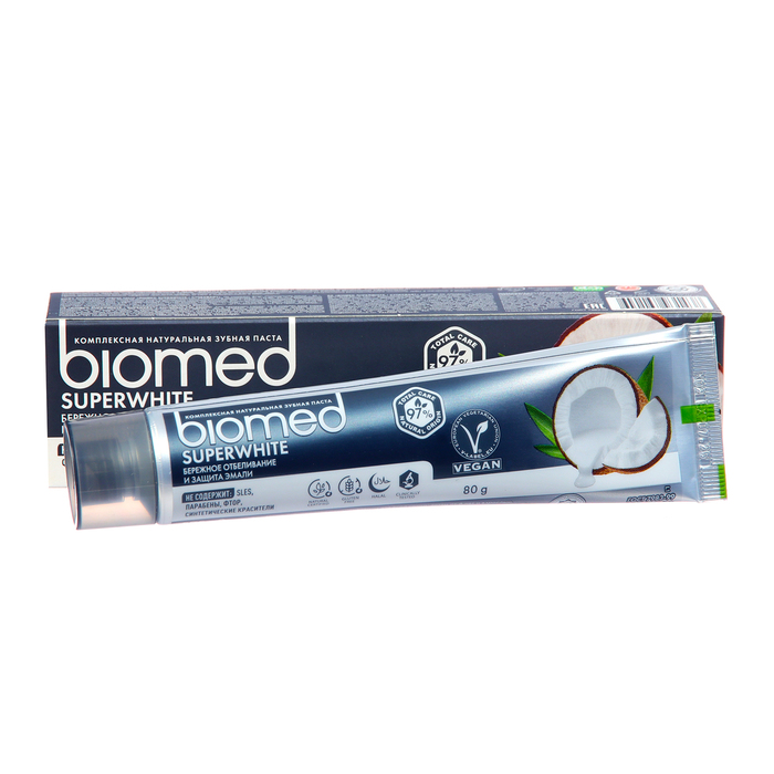 Зубная паста BIOMED SUPERWHITE, 80 г антибактериальная отбеливающая зубная паста для чувствительной эмали biomed superwhite кокос 100 г