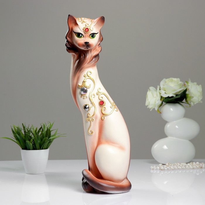 Сувенир "Кошка Маркиза" со стразами бежевая