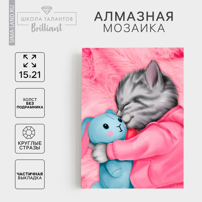 Алмазная вышивка с частичным заполнением «Котик» 15×21 см, холст