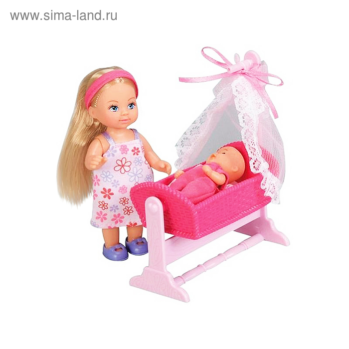 Кукла «Еви с пупсом в кроватке» 12 см, 7,5 см, МИКС