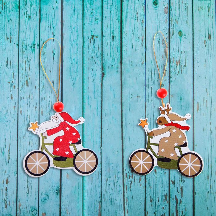 Подвеска новогодняя «На велосипеде» МИКС, односторонняя подвеска новогодняя морозная ель золотая нить микс односторонняя