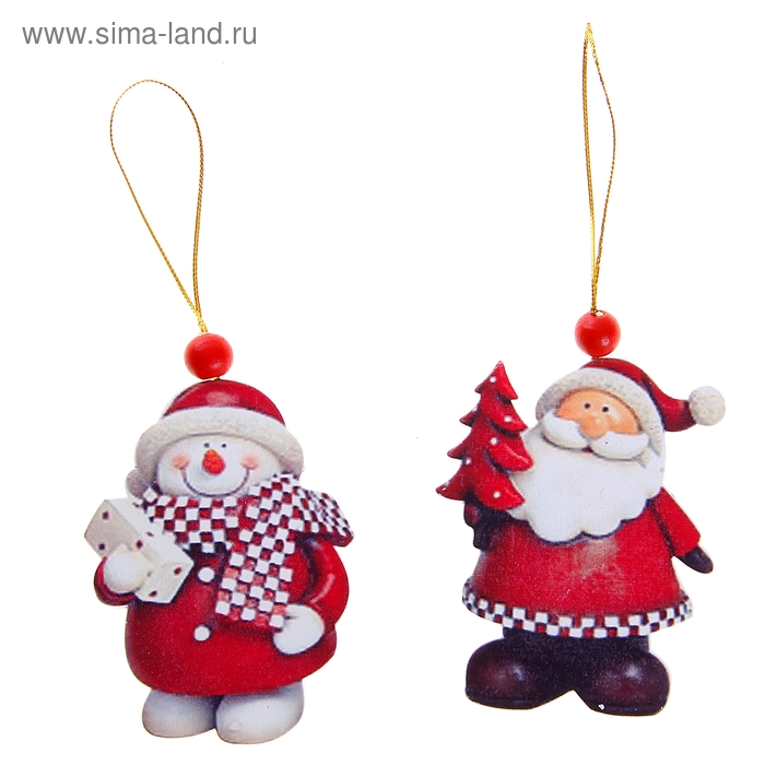 Подвеска новогодняя деревянная «Снеговик» и «Дед Мороз», МИКС