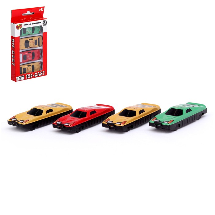 Машина металлическая "Гонка", набор 4 шт, без механизмов