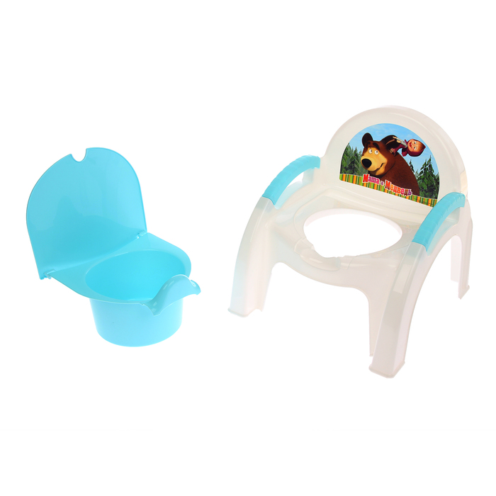 Горшок-стульчик «Маша и Медведь» с крышкой, цвет белый/голубой