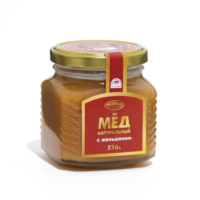 Мёд алтайский с экстрактом корня женьшеня, 330 г мёд алтайский с пантами марала 330 г