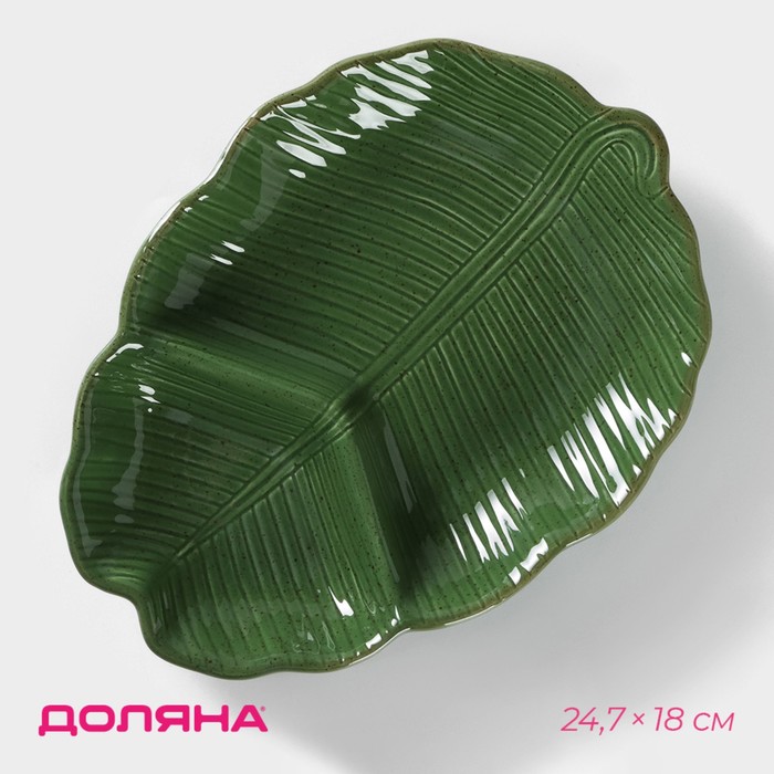 Менажница 2 ячейки Доляна «Лист», 24,7×18×3,8 см, цвет зелёный форма силиконовая для выпечки доляна новый год ёлочки 18×18 см 4 ячейки цвет зелёный