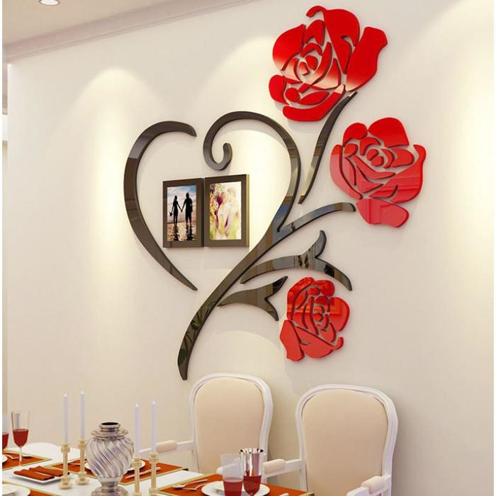 Наклейки интерьерные с фоторамками Розы, декор на стену, панно 50 х 50 см, рамка 11 х 8 см