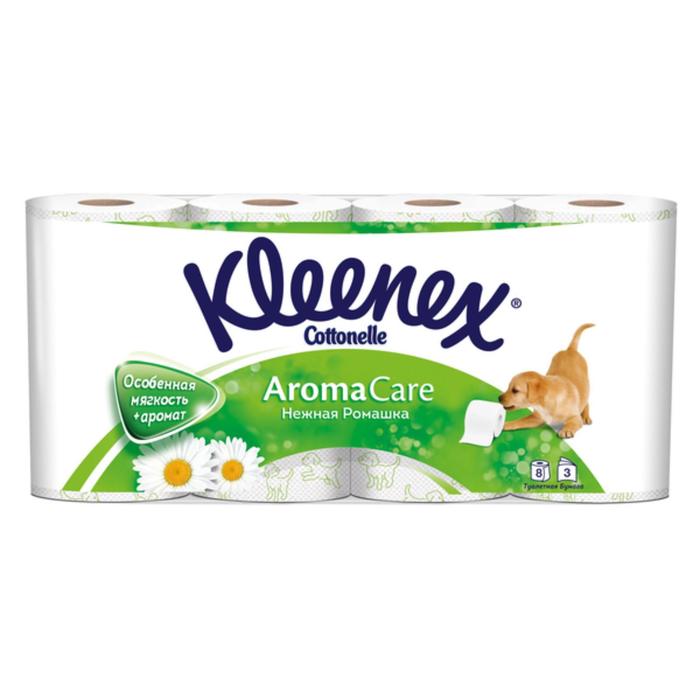фото Туалетная бумага kleenex aroma care «нежная ромашка», 3 слоя, 8 рулона