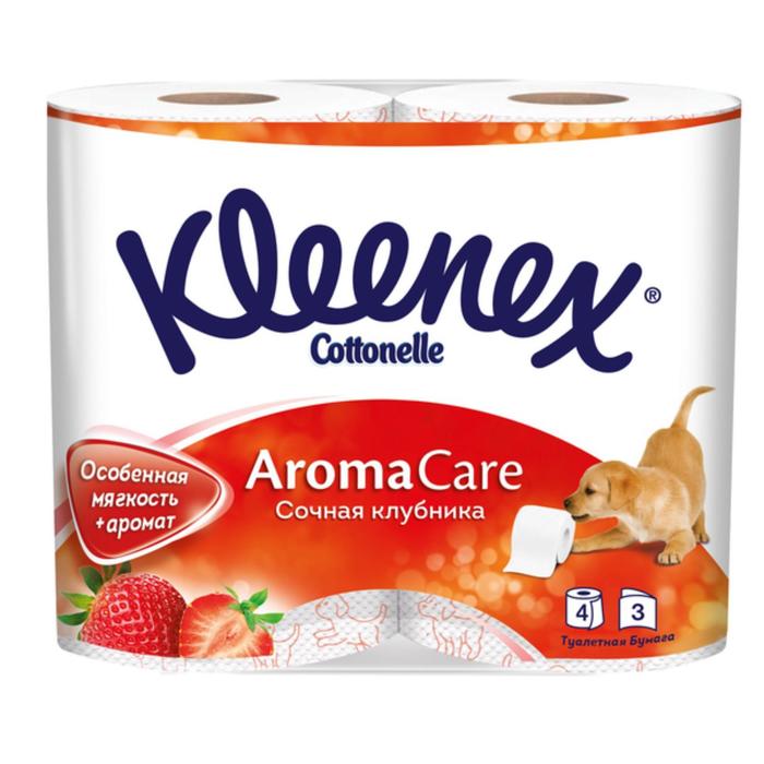 фото Туалетная бумага kleenex aroma care «сочная клубника», 3 слоя, 4 рулона