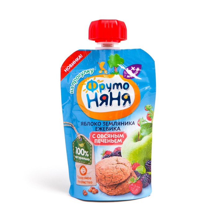 

Пюре ФРУТОНЯНЯ яблоко/земляника/ежевика/овсяное печенье 90г д/п