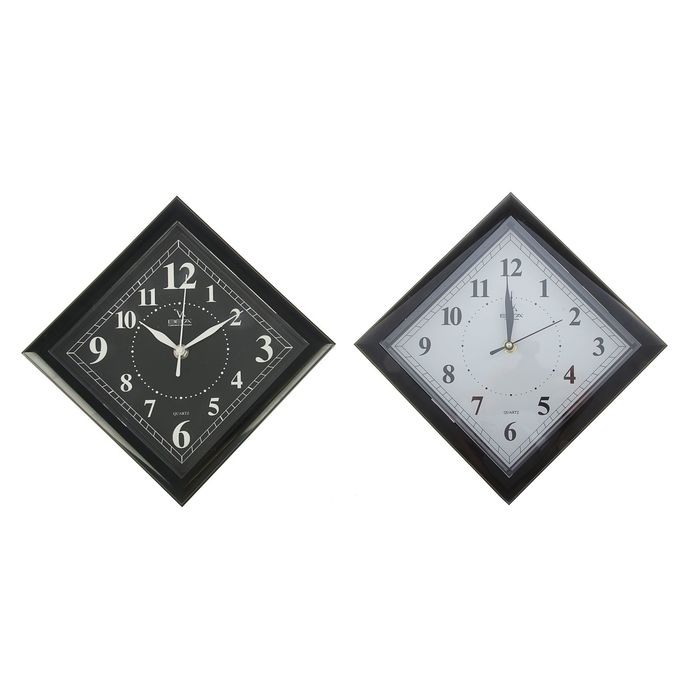 Часы настенные ромб "Классика", рама чёрная, циферблат микс