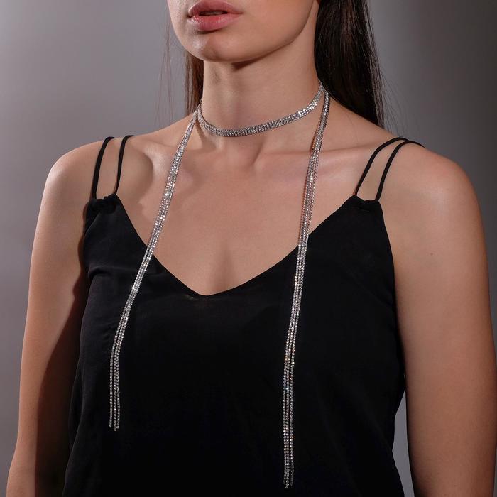 

Колье "Нить" 3 ряда, цвет белый в серебре, L=120