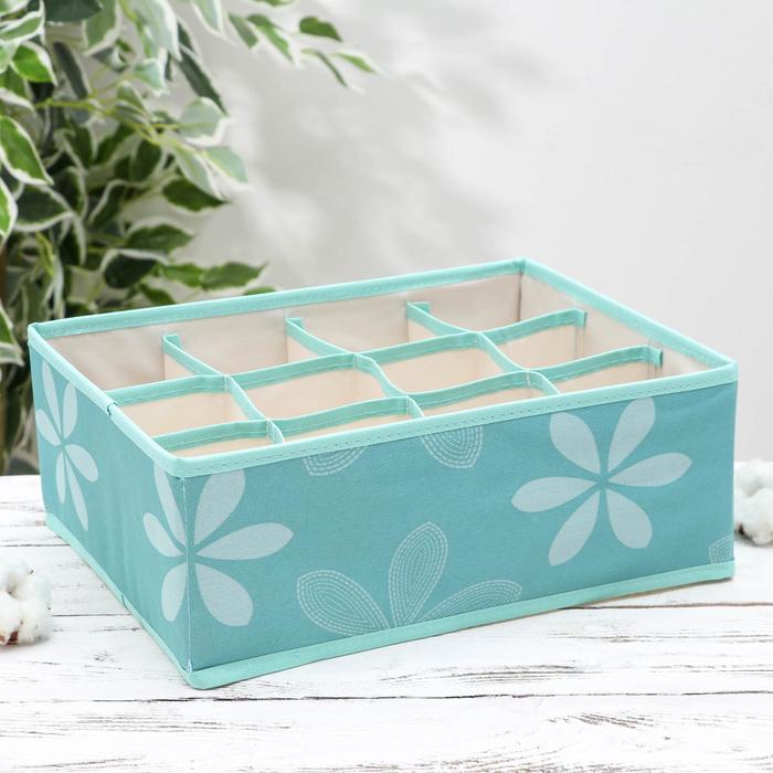 Набор органайзеров для белья 32х24х12 см, "Цветы" 3 шт, цвет голубой