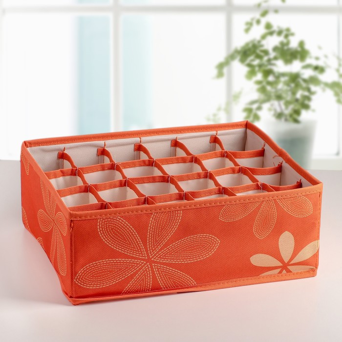Набор органайзеров для белья 32х24х12 см, "Цветы" 3 шт, цвет оранжевый