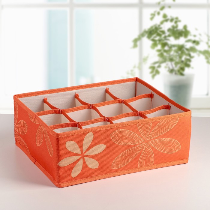 Набор органайзеров для белья 32х24х12 см, "Цветы" 3 шт, цвет оранжевый