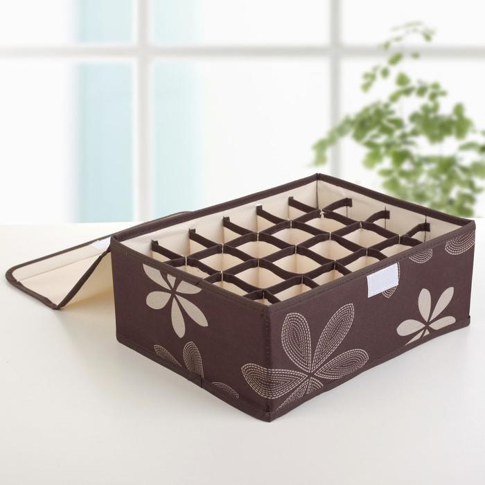 Набор органайзеров для белья с крышкой 32х24х12 см, "Листочки" 3 шт, цвет МИКС