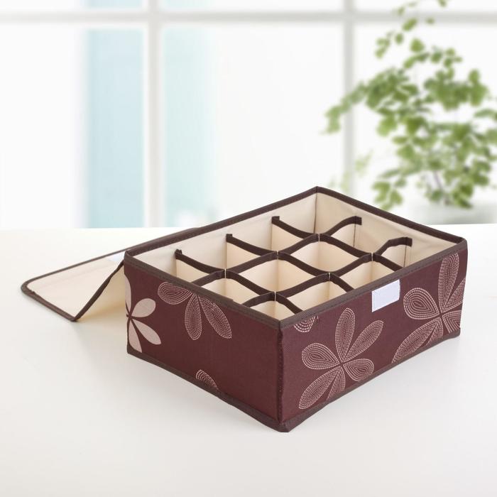 Набор органайзеров для белья с крышкой 32х24х12 см, "Листочки" 3 шт, цвет МИКС