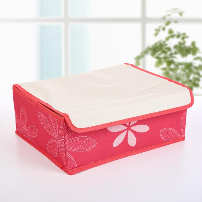 Набор органайзеров для белья с крышкой 32х24х12 см, "Листочки" 3 шт, цвет красный