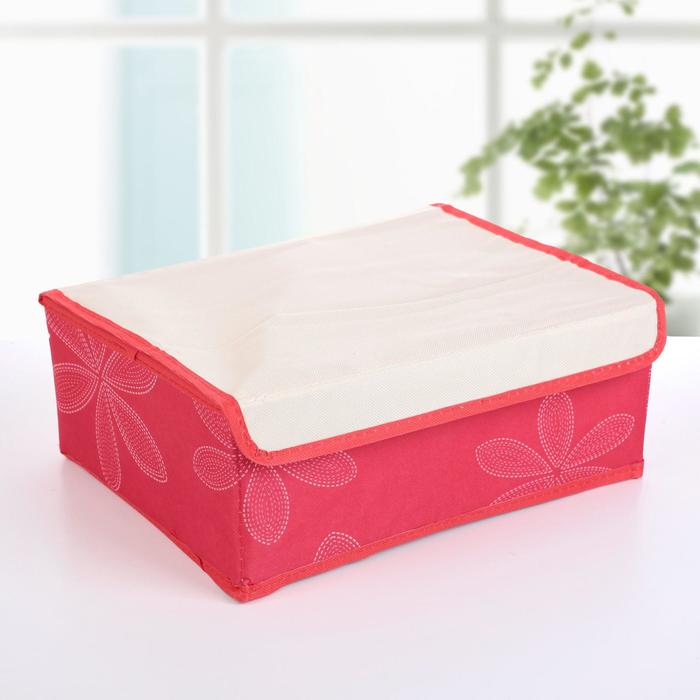 Набор органайзеров для белья с крышкой 32х24х12 см, "Листочки" 3 шт, цвет красный