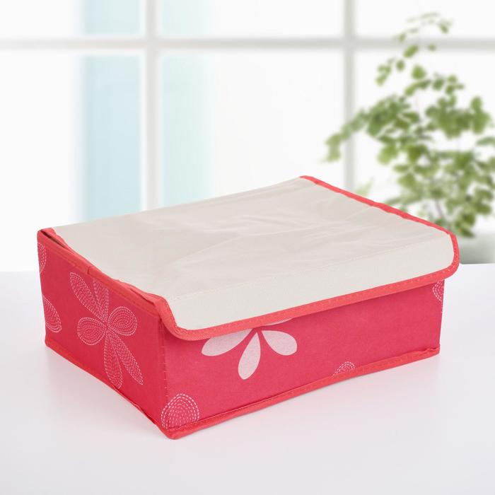 Набор органайзеров для белья с крышкой 32х24х12 см, "Листочки" 3 шт, цвет красный