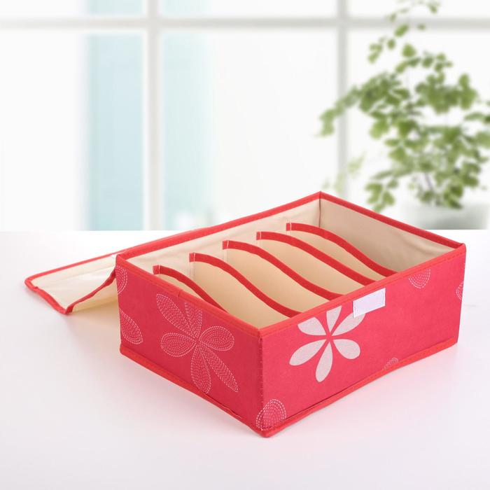 Набор органайзеров для белья с крышкой 32х24х12 см, "Листочки" 3 шт, цвет красный