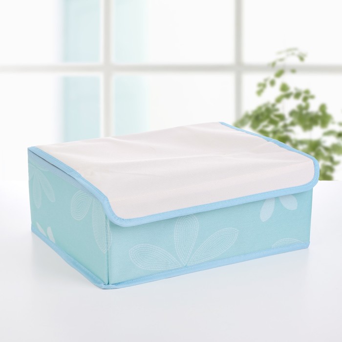 Набор органайзеров для белья с крышкой 32х24х12 см, "Цветы" 3 шт, цвет голубой