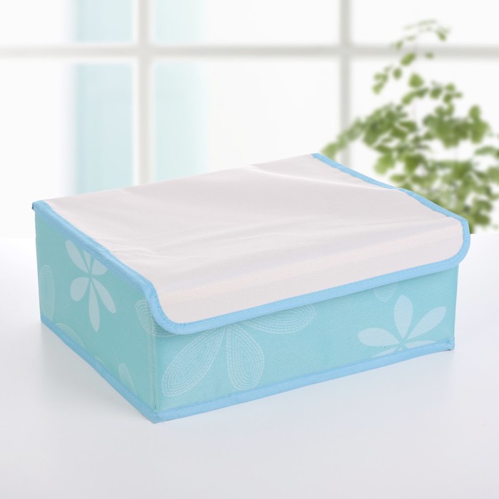 Набор органайзеров для белья с крышкой 32х24х12 см, "Цветы" 3 шт, цвет голубой
