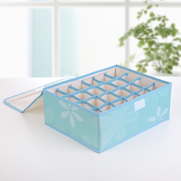 Набор органайзеров для белья с крышкой 32х24х12 см, "Цветы" 3 шт, цвет голубой