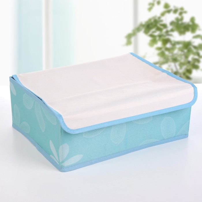 Набор органайзеров для белья с крышкой 32х24х12 см, "Цветы" 3 шт, цвет голубой