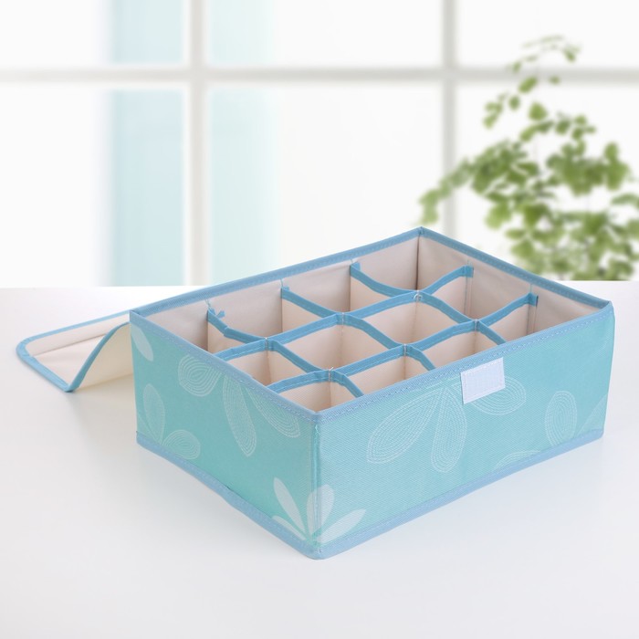Набор органайзеров для белья с крышкой 32х24х12 см, "Цветы" 3 шт, цвет голубой