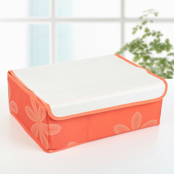 Набор органайзеров для белья с крышкой 32х24х12 см, "Цветы" 3 шт, цвет оранжевый