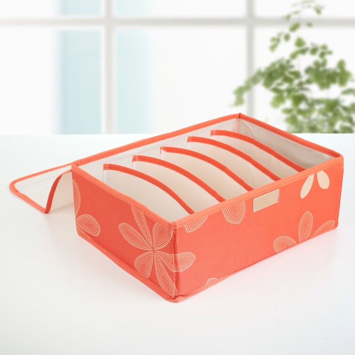 Набор органайзеров для белья с крышкой 32х24х12 см, "Цветы" 3 шт, цвет оранжевый
