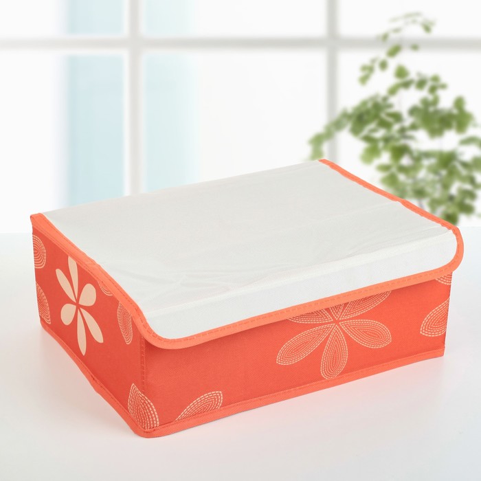 Набор органайзеров для белья с крышкой 32х24х12 см, "Цветы" 3 шт, цвет оранжевый