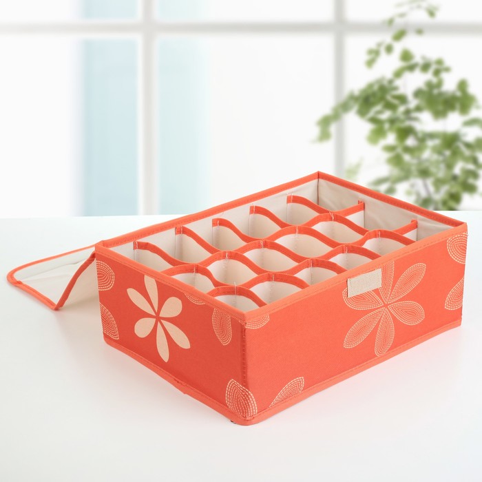 Набор органайзеров для белья с крышкой 32х24х12 см, "Цветы" 3 шт, цвет оранжевый