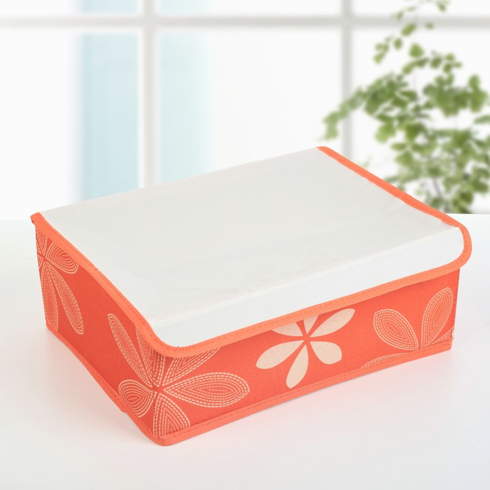 Набор органайзеров для белья с крышкой 32х24х12 см, "Цветы" 3 шт, цвет оранжевый