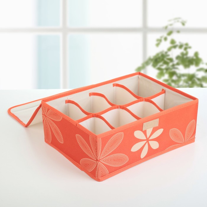 Набор органайзеров для белья с крышкой 32х24х12 см, "Цветы" 3 шт, цвет оранжевый